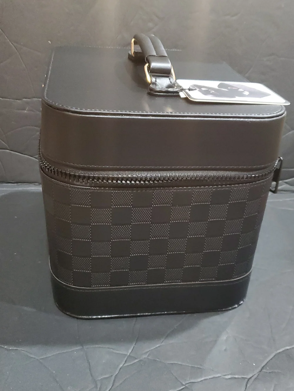Nicole Miller black damier style large cosmetics beauty hard train case new